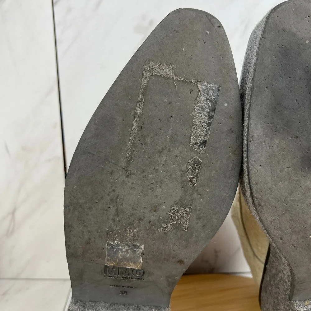 MM6 Maison Margiela Womens Size 8 [EU 38] Cream Suede Platform Felt Boots Shoes